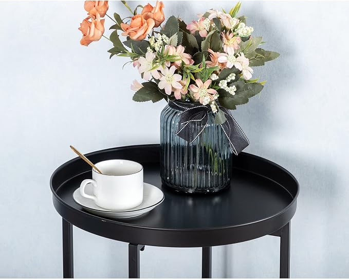 HollyHOME Small Round Metal Waterproof End Table, Accent Indoor&Outdoor Coffee - Image 5