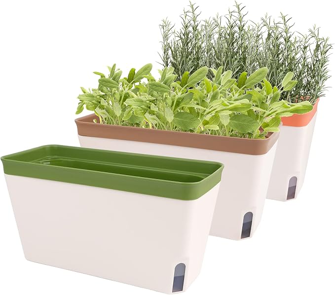 OurWarm Windowsill Herb Planter Box Indoor Set of 3, 10.5 Inch Self Watering by OurWarm