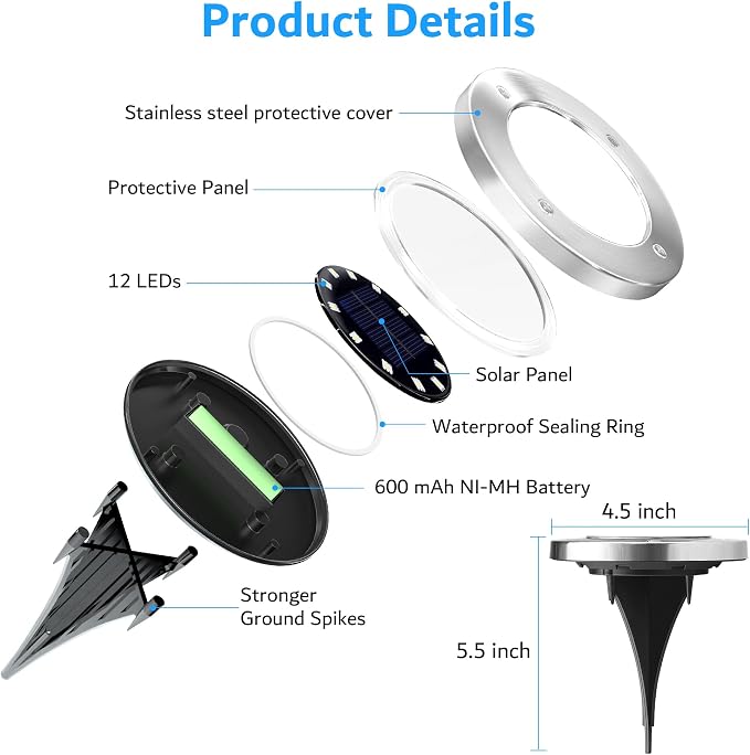 Biling Solar Ground Lights Outdoor 12 Packs, Bright 12 LEDs Solar Lights - Image 4