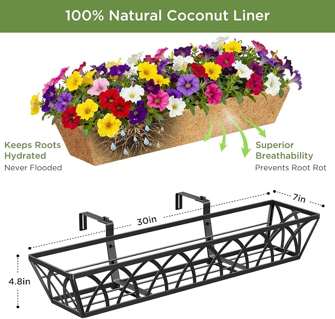 HFHOME 4 Pcs 30" Window Box Deck Railing Planter - Image 2