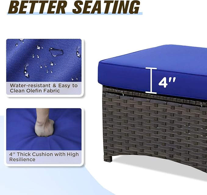 Stone Creek 2 Piece Wicker Outdoor Ottoman Set, Patio Ottoman Footstools - Image 3