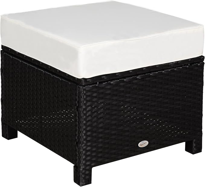 Outsunny 20" Patio Wicker Ottoman, Additional Seating, Side Table by Outsunny