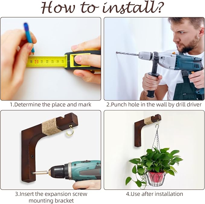 Plant Hanger Hooks for Indoor Hanging Plants, 2 Pack Rustic Farmhouse Wooden - Image 4