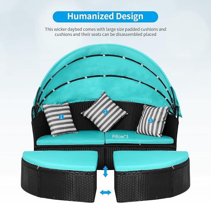 Outdoor Round Daybed Wicker Outdoor Furniture Patio Furniture - Image 5