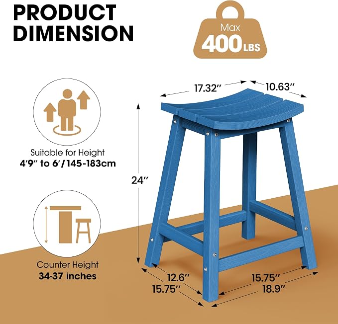 Ciokea 2 Set 24" Outdoor Bar Stools - Image 2