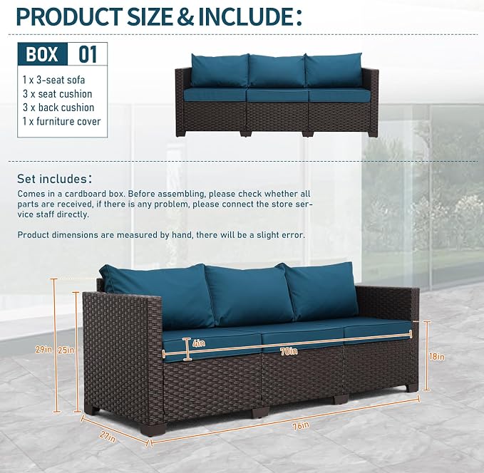 Outdoor Furniture Wicker Outdoor Couch Patio Furniture 3-seat Sofa Deep Seat - Image 2