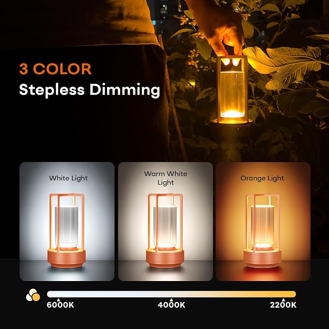 Portable Metal Table Lamp for Indoor/Outdoor, Rechargeable Cordless LED Lamp - Image 3