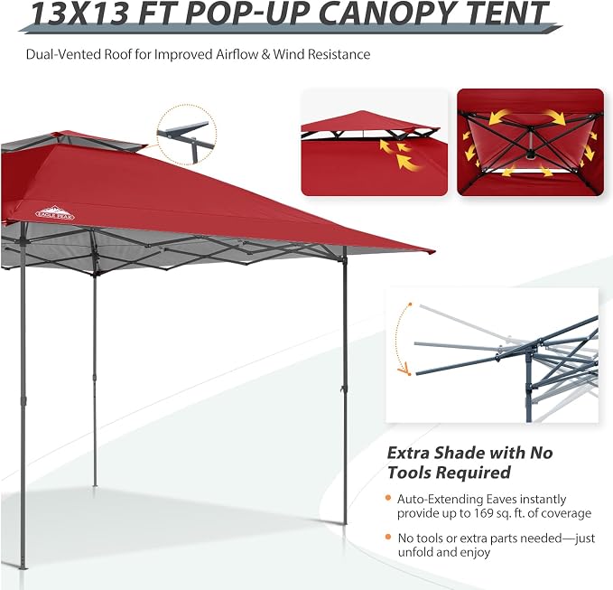 EAGLE PEAK 13x13 Straight Leg Pop Up Canopy Tent Instant Outdoor Canopy Easy - Image 7
