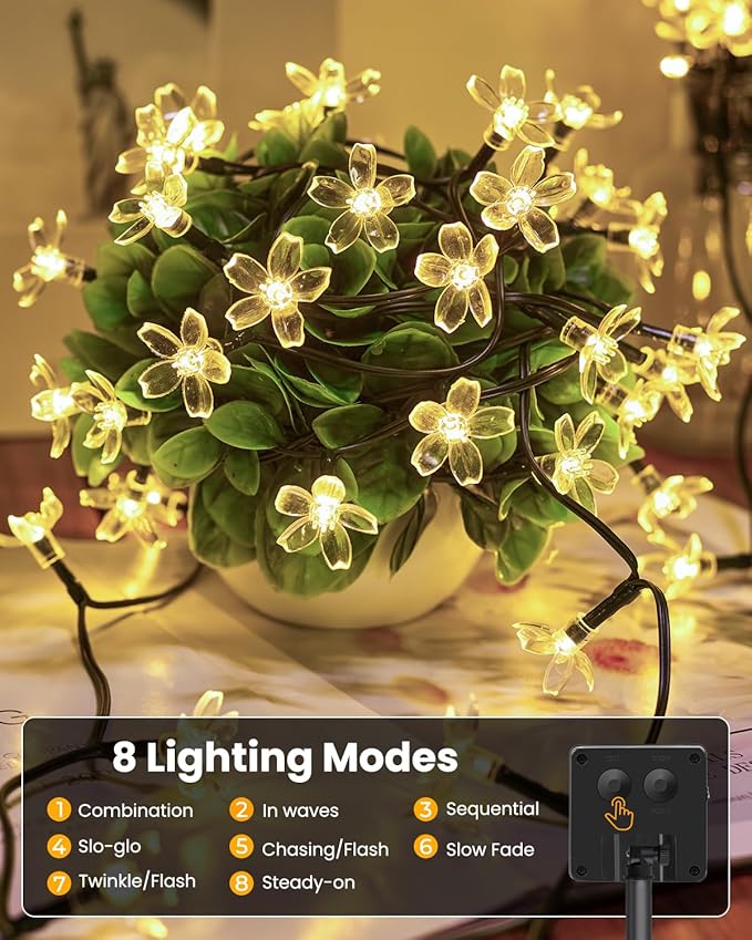 Brightown 60 LED Solar String Lights Flower Outdoor Waterproof Fairy Lights - Image 2