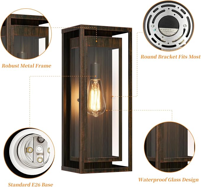 19" Outdoor Wall Lights, 2 Pack Large Size Antique Outdoor Sconce Lights - Image 5