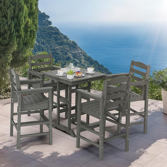 VINGLI Outdoor Bar Stools Set of 2, HDPE All-Weather Patio Bar Height Chairs - Image 7