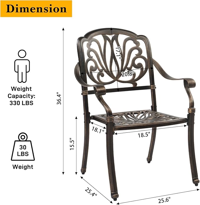 VINGLI 5 Pieces Outdoor Patio Dining Set, Cast Aluminium Patio Furniture Set - Image 9
