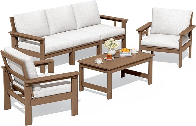 SERWALL HDPE Patio Conversation Set, 6-piece Sectional Outdoor Furniture Set by SERWALL