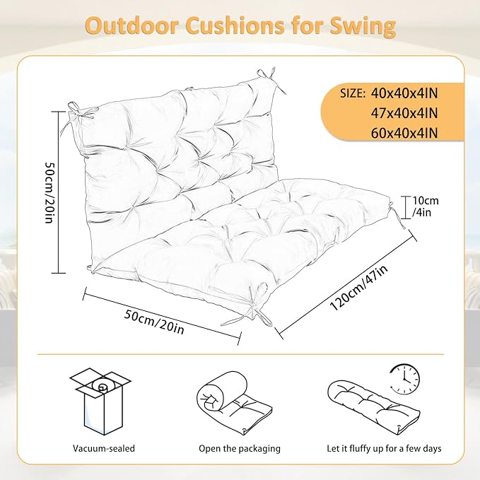 Swing Replacement Cushions for Outdoor: 2-3 Seater Waterproof Porch Bench - Image 3