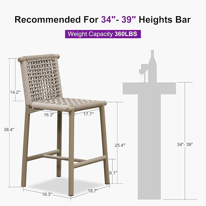 PURPLE LEAF Outdoor Counter Height Stools Set of 4 Aluminum Wicker Bar Stool - Image 3