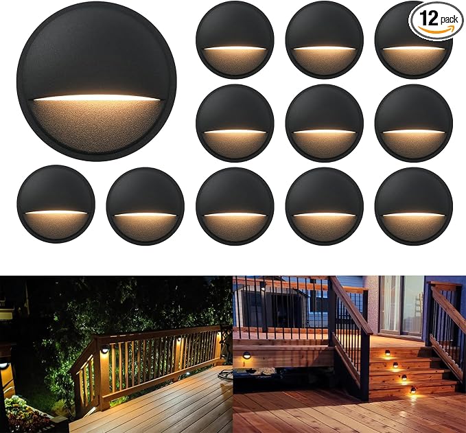 GKOLED 12 Pack Low Voltage LED Deck Lights, Landscape Step Lights Fixtures by GKOLED