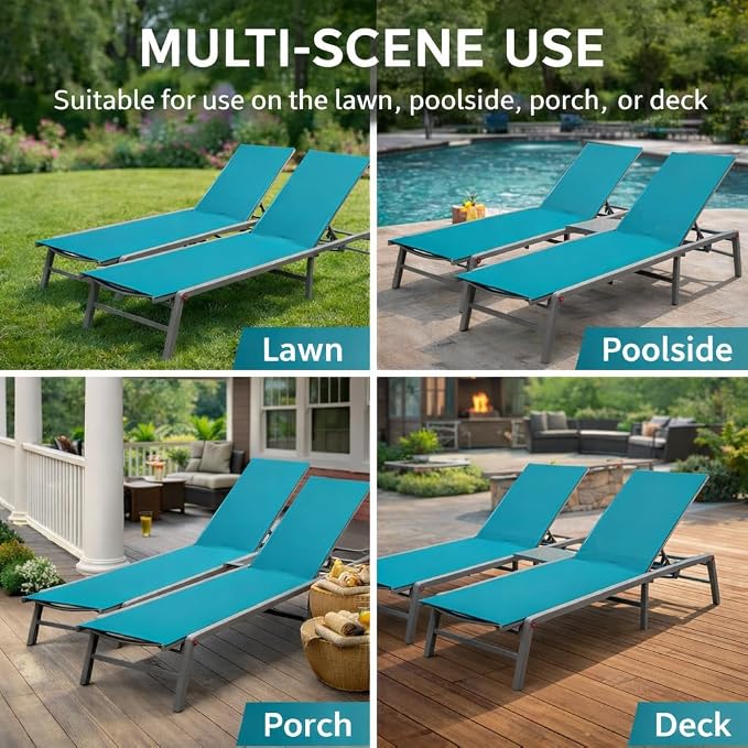 Kozyard 2-Pack Outdoor Lounge Chairs, Foldable Aluminum Frame Patio Chaise - Image 7