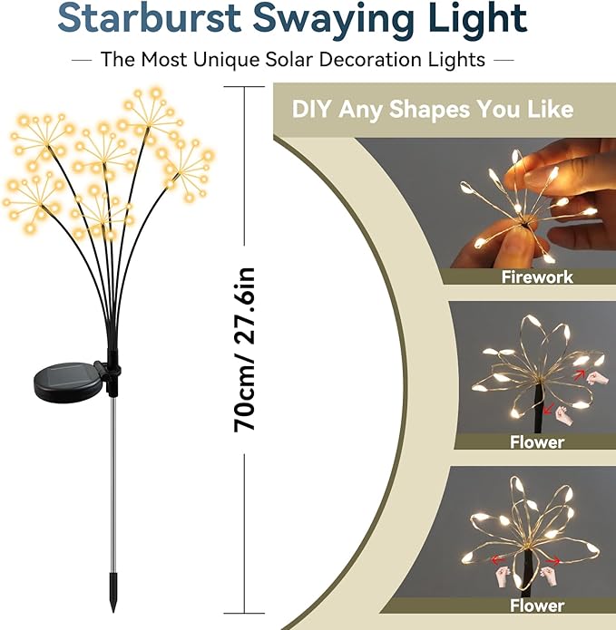 Solar Garden Lights 6 Pack Waterproof Swaying Starburst Light Solar Outdoor - Image 2