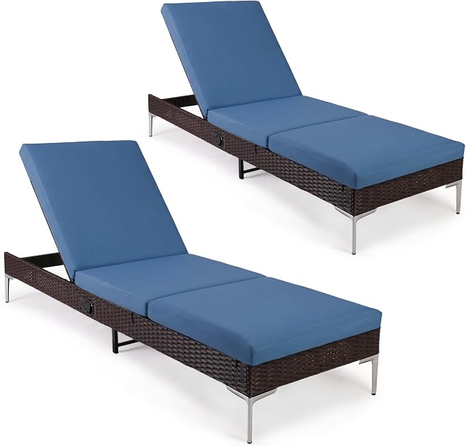 HOMREST Outdoor Chaise Lounge Chair Set of 2, Rattan Pool Sunbathing Recliner - Image 7