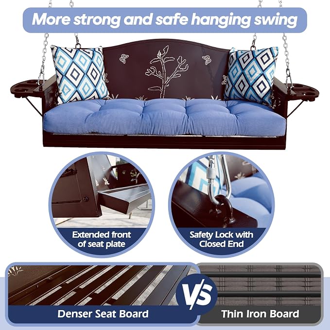 3-Seat Metal Porch Swing 900 LBS Heavy Duty Hanging Bench - Image 2