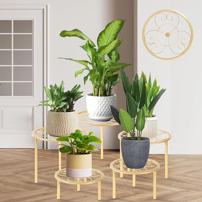 5-piece set of metal plant potted flower racks, heavy-duty flower pot plant by mekpiwu