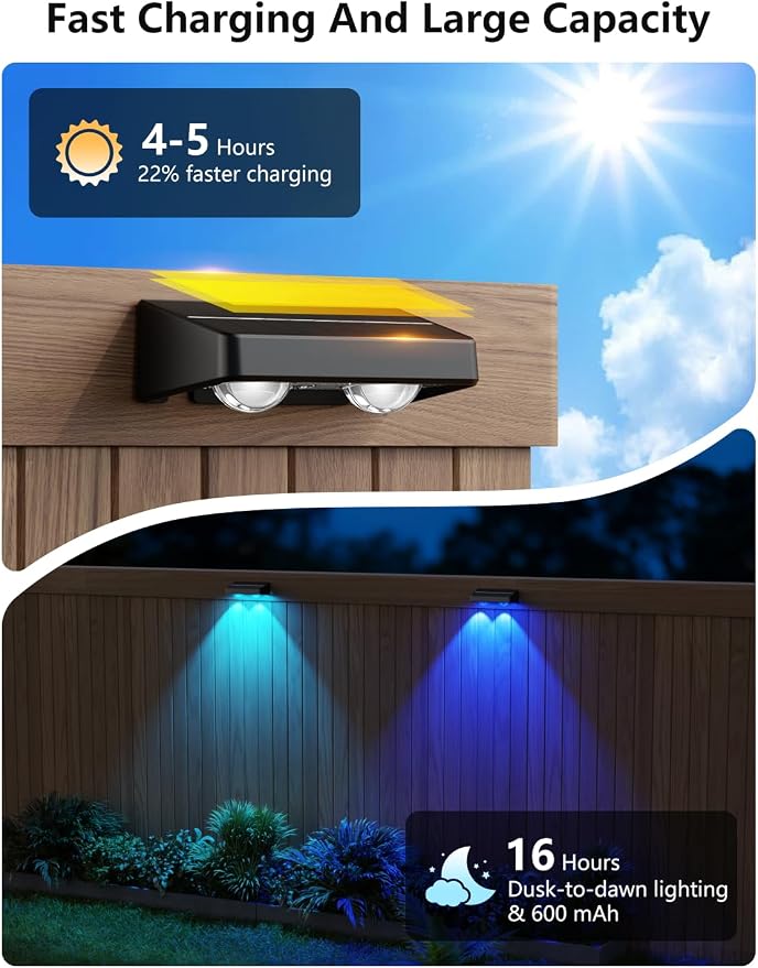 Solar Fence Lights Outdoor, 16 Pack Color Changing Fence Lights Solar Powered - Image 4