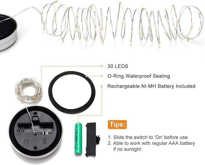 Mlambert Mason Jar Solar Lights -30 LED, 6 Pack Hanging Solar Lanterns Outdoor - Image 8