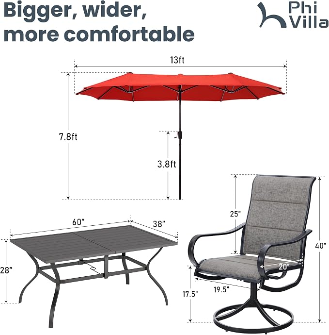PHI VILLA Swivel Chair Patio Dining Set - Image 7