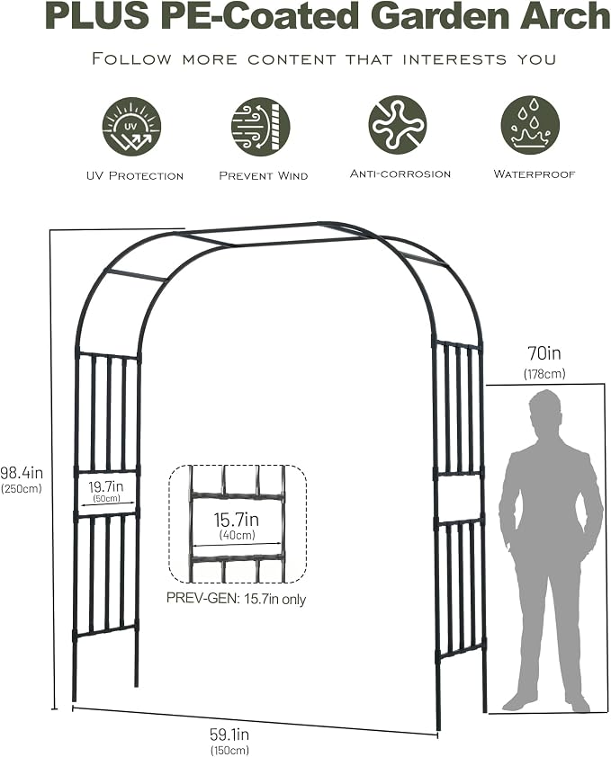 Square Tube Garden Arch Trellis, 8.2FT x 5FT Metal Arbor, Outdoor Trellis - Image 2