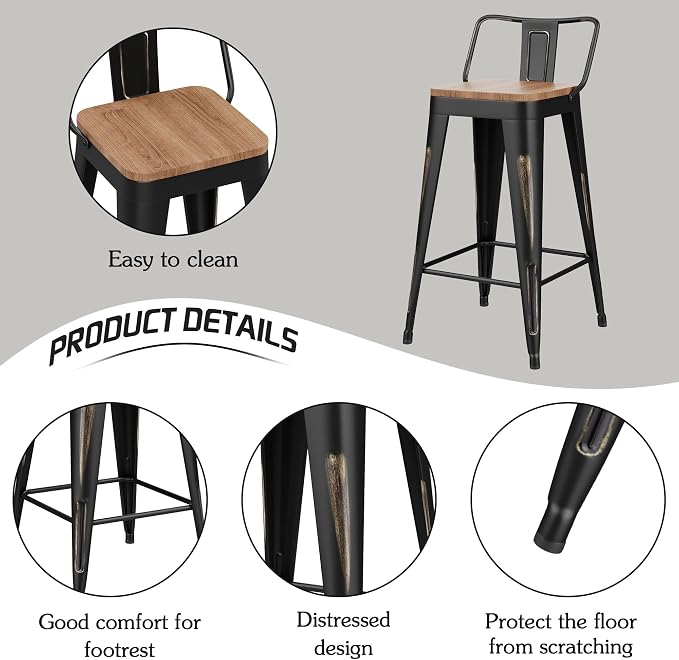 Alunaune 30" Industrial Metal Bar Stools Set of 4 Counter Height Barstools - Image 6