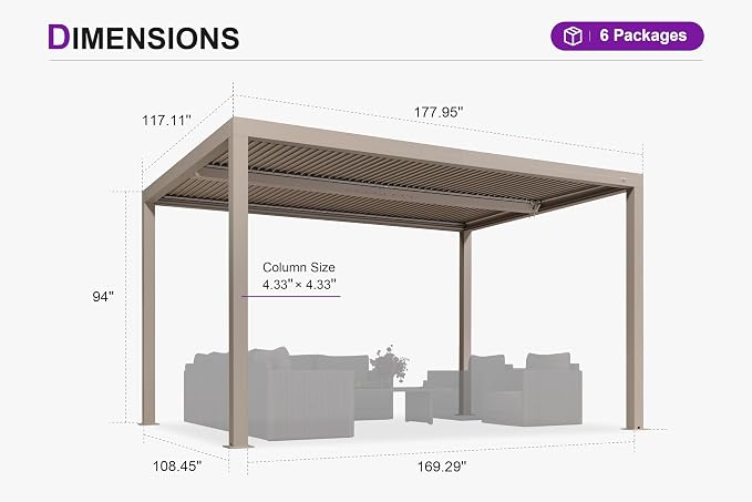 PURPLE LEAF Louvered Pergola 10' × 15', Aluminum Outdoor Hardtop Pergola - Image 7
