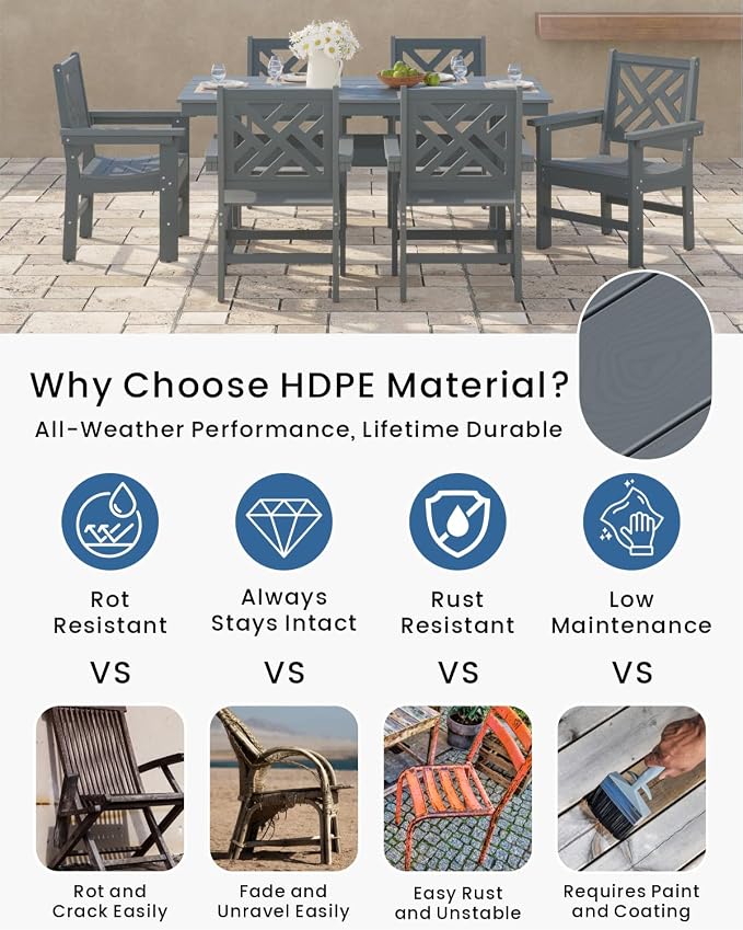 7-Piece Outdoor Dining Set, HDPE All-Weather Patio Table and Chairs Set - Image 3