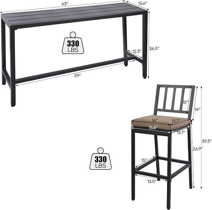 Outdoor Patio Bar Set, Bar Height Patio Dining Set, Weather-Resistant Bistro - Image 7