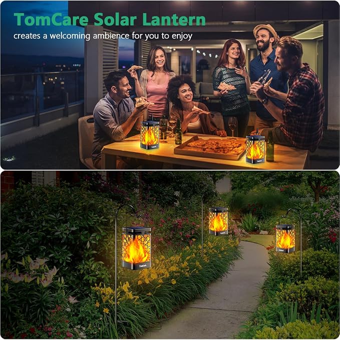 TomCare Solar Lights Upgraded Solar Lantern Flickering Flame Outdoor Hanging - Image 6