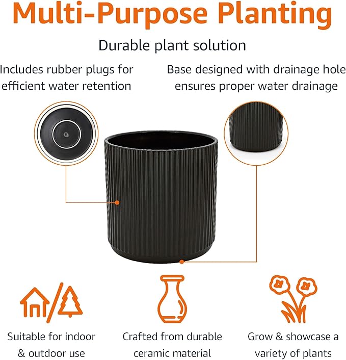 Amazon Basics Fluted Ceramic Round Planter - Image 2