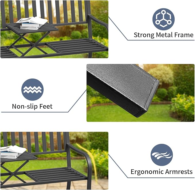 SHGJ&SOFT Outdoor Bench, Garden Bench, Outdoor Metal Frame Patio Park Bench - Image 7