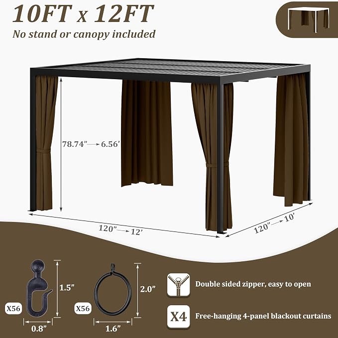Gazebo Universal Replacement Privacy Curtain, 4-Panels Sidewall Curtains - Image 2
