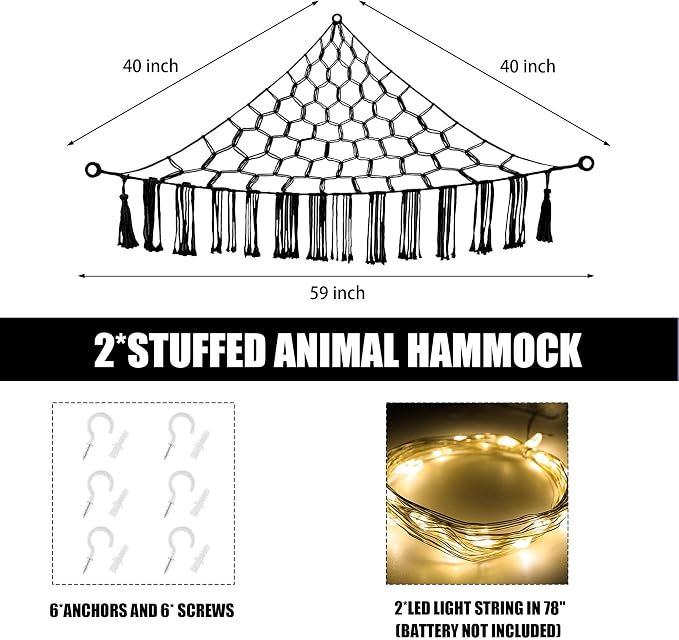Stuffed Animal Hammock with LED Light, Large Stuffed Animals Storage Corner - Image 5