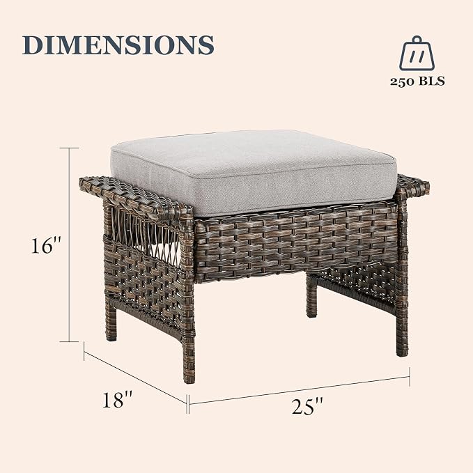 Patio Ottomans 2 Piece Outdoor Wicker Ottomans PE Rattan Footrest - Image 3