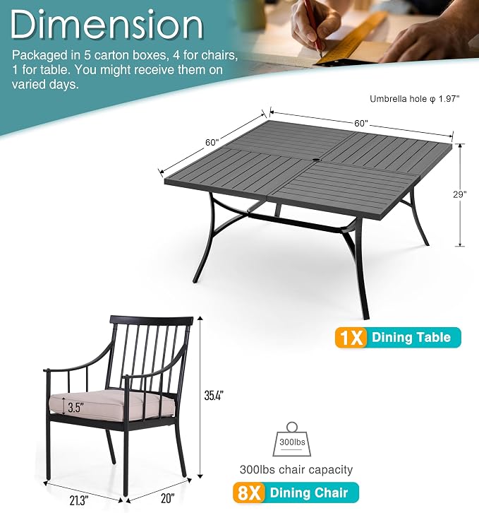 PHI VILLA 9 Pieces Outdoor Dining Set - Image 9