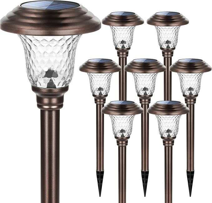 GIGALUMI 8 Pack Solar Pathway Lights, Solar Garden Lights Outdoor Warm White - Image 8