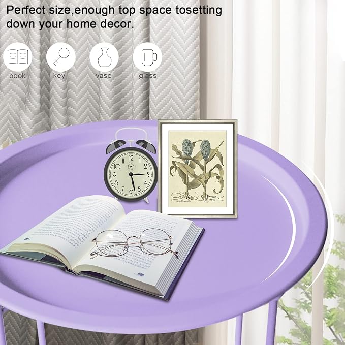 Garden 4 you End Table Metal Side Table Purple Round Folding Tray Cyan Sofa - Image 5