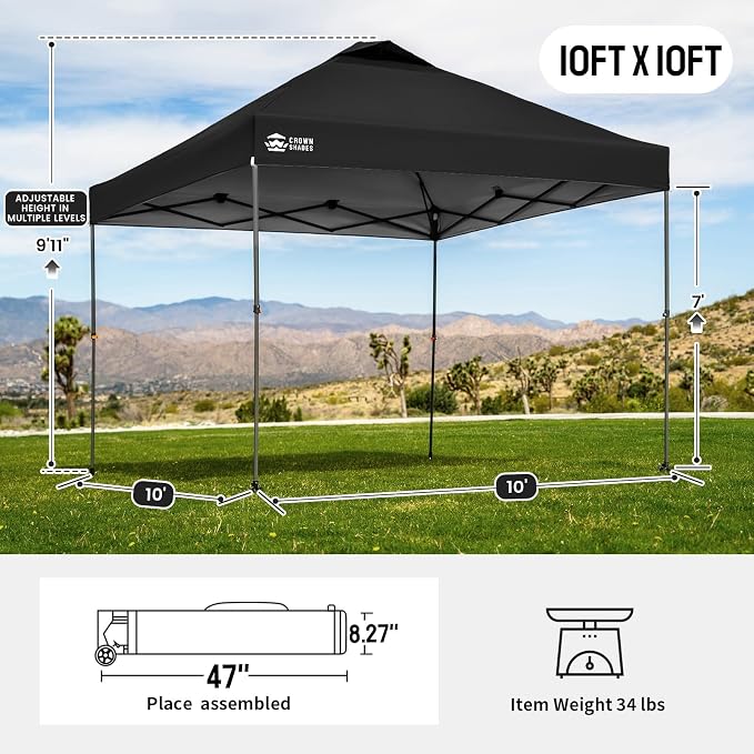 CROWN SHADES Adjustable Height on The Fly, 10x10 Pop Up Canopy - Image 2
