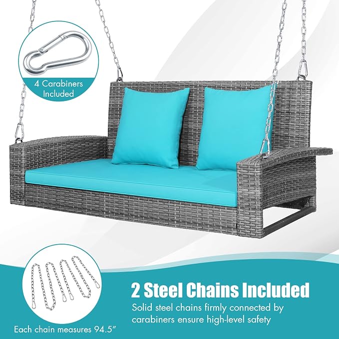 DORTALA Hanging Porch Swing, 2-Person Outdoor Wicker Swing Chair Bench - Image 4