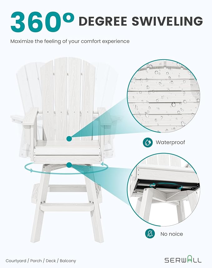 SERWALL Swivel Adirondack Barstools Set of 2, HDPE Outdoor Swivel Bar Chairs - Image 3