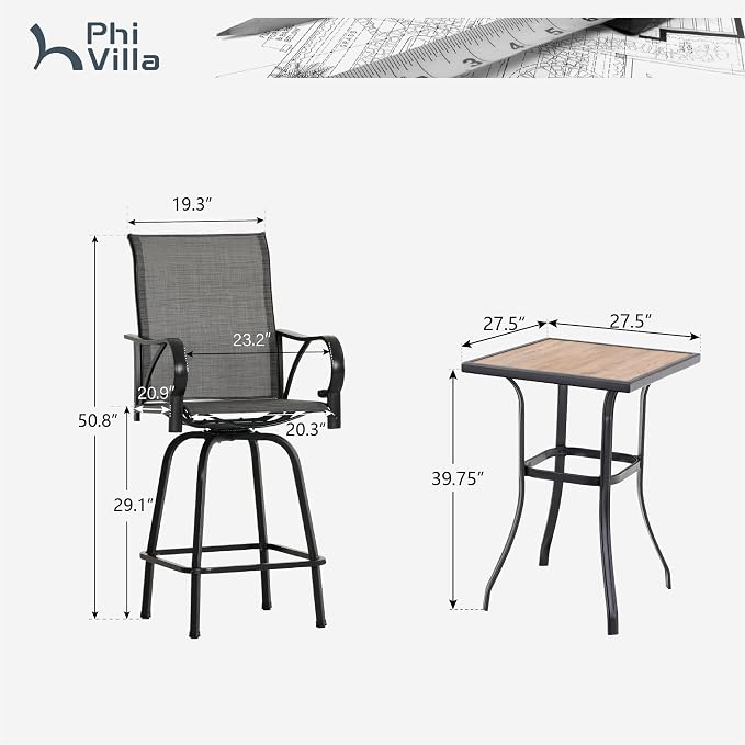 PHI VILLA 5 Piece Outdoor Bar Set, High Top Patio Table and Chairs - Image 9