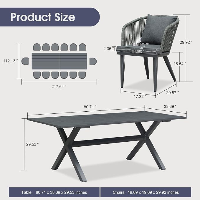 PURPLE LEAF 16 Pieces Patio Dining Set Wicker Outdoor Furniture Rectangular - Image 8