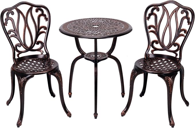 3 Piece Bistro Set, Outdoor Patio Set, Anti-Rust Cast Aluminum Bistro Table Set - Image 2