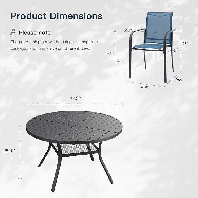 VICLLAX 7 Pieces Patio Outdoor Dining Set, 47.2" Round Metal Table - Image 2