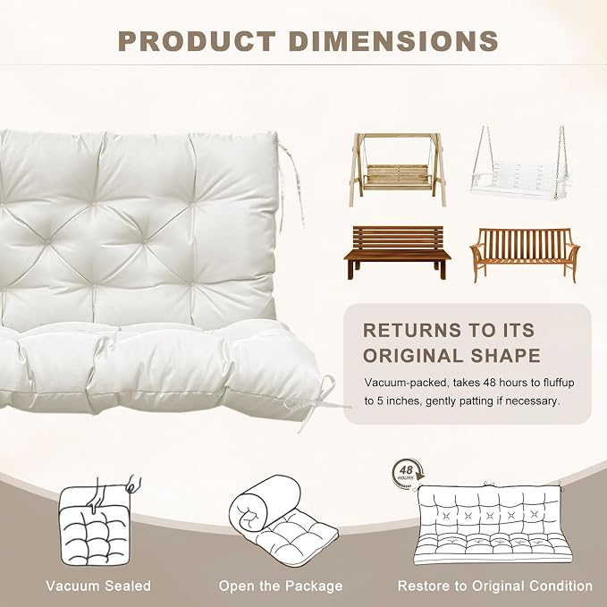 Porch Swing Cushion with Backrest, Waterproof Bench Cushion - Image 6